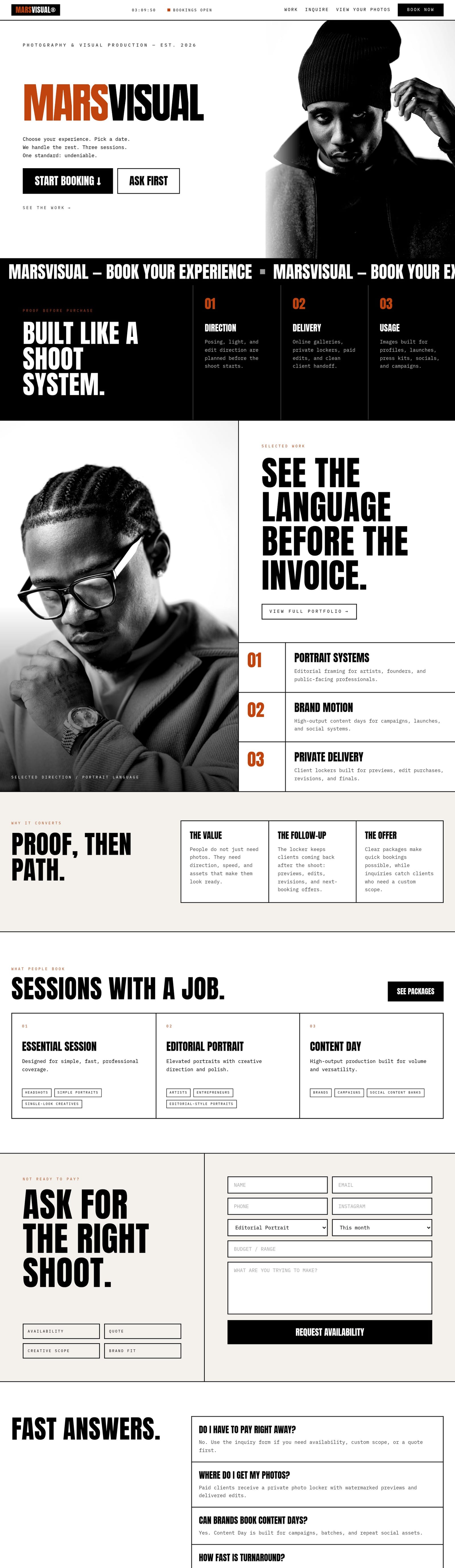 Marsvisual photography website built by DoDigitalTech